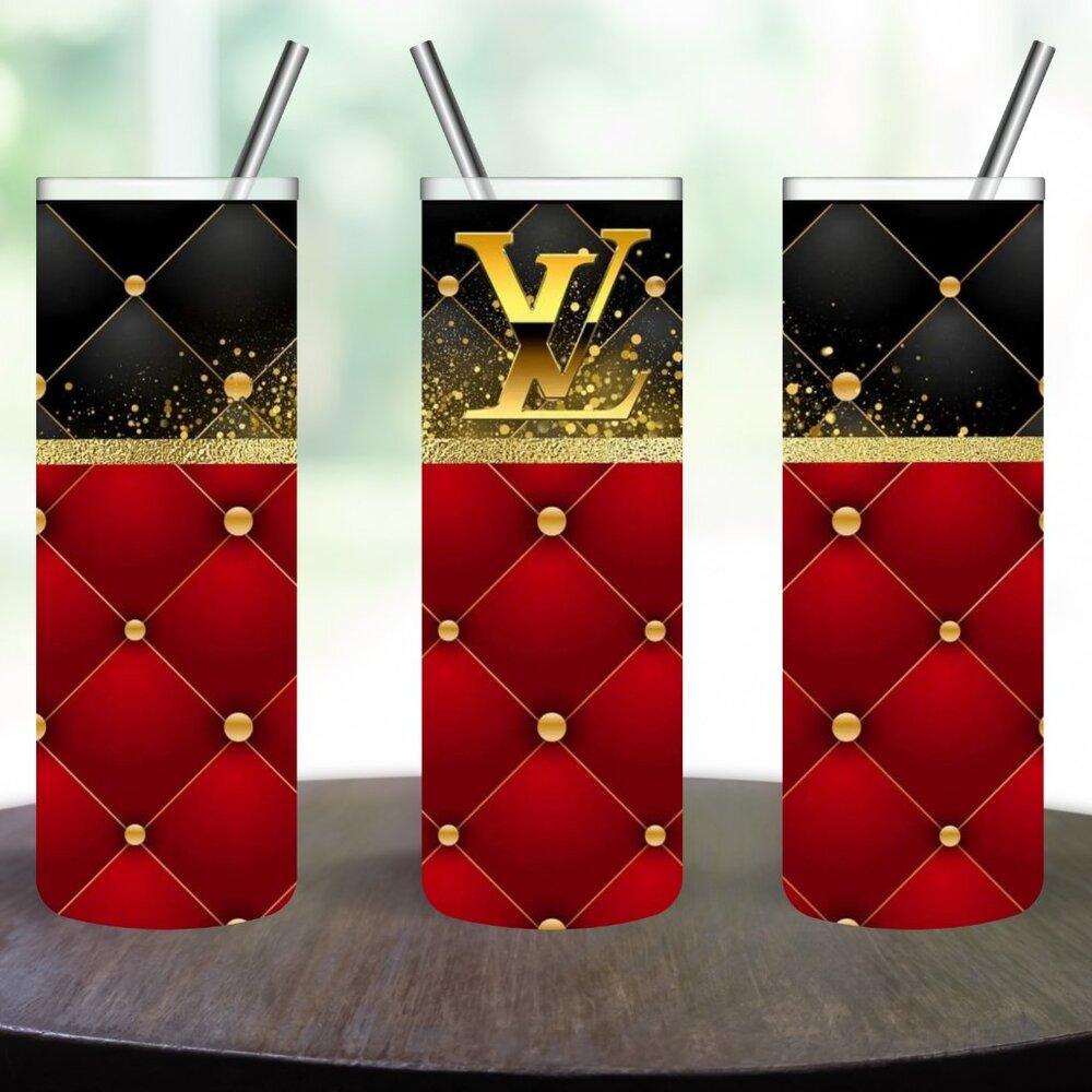 COPY - Red Black & Gold Louis Vuitton Stainless Steel 20oz Skinny Tumbler